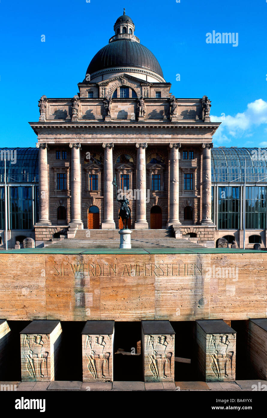 Bavarian State Government with War Memorial in foreground Munich Bavaria Germany Stock Photo