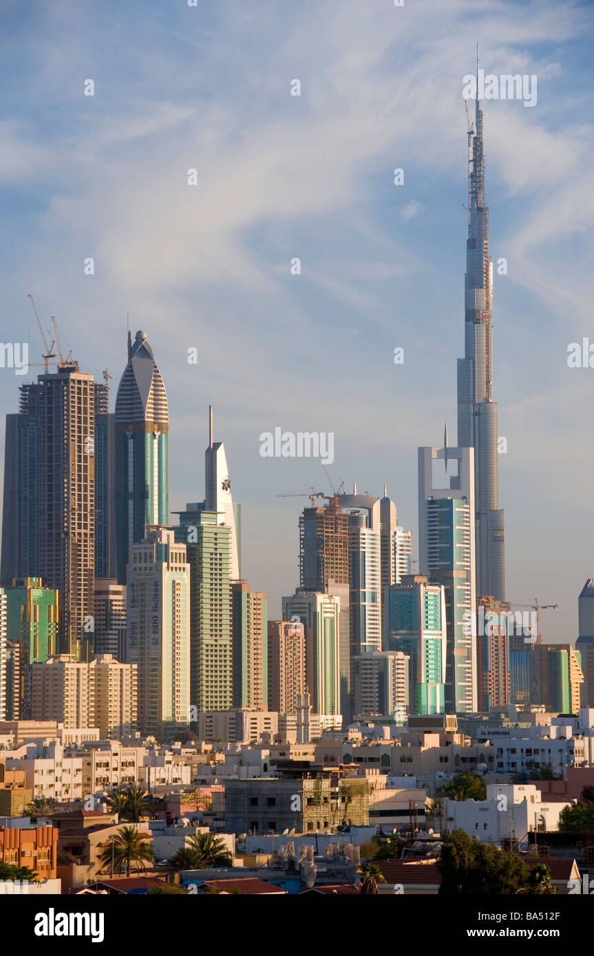 Skyline of Dubai from Jumeirah area Stock Photo