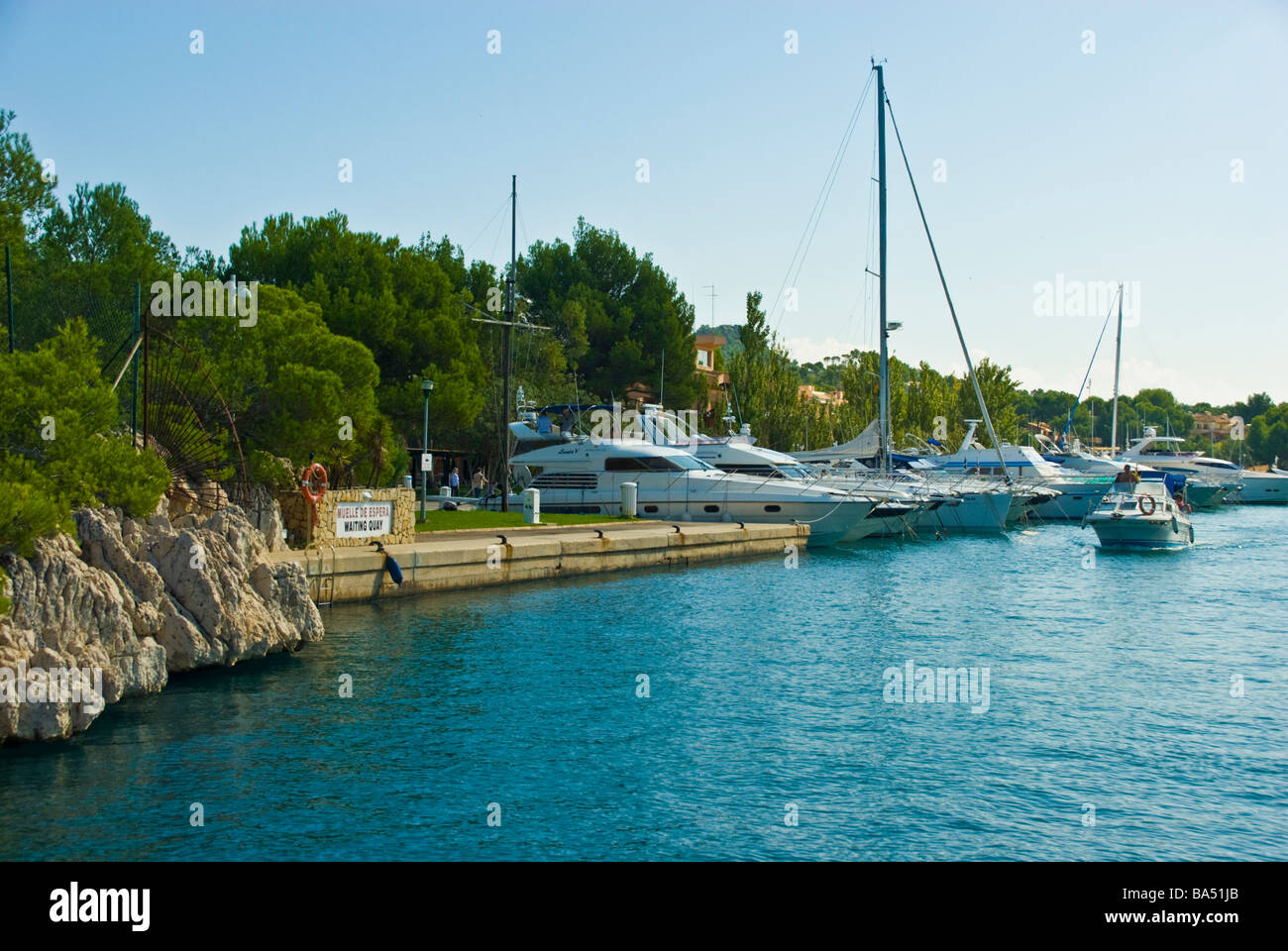 Yachts in harbor of Santa Ponca Majorca Baleares Spain | Yachten im Hafen von Santa Ponsa Mallorca Balearen Spanien Stock Photo