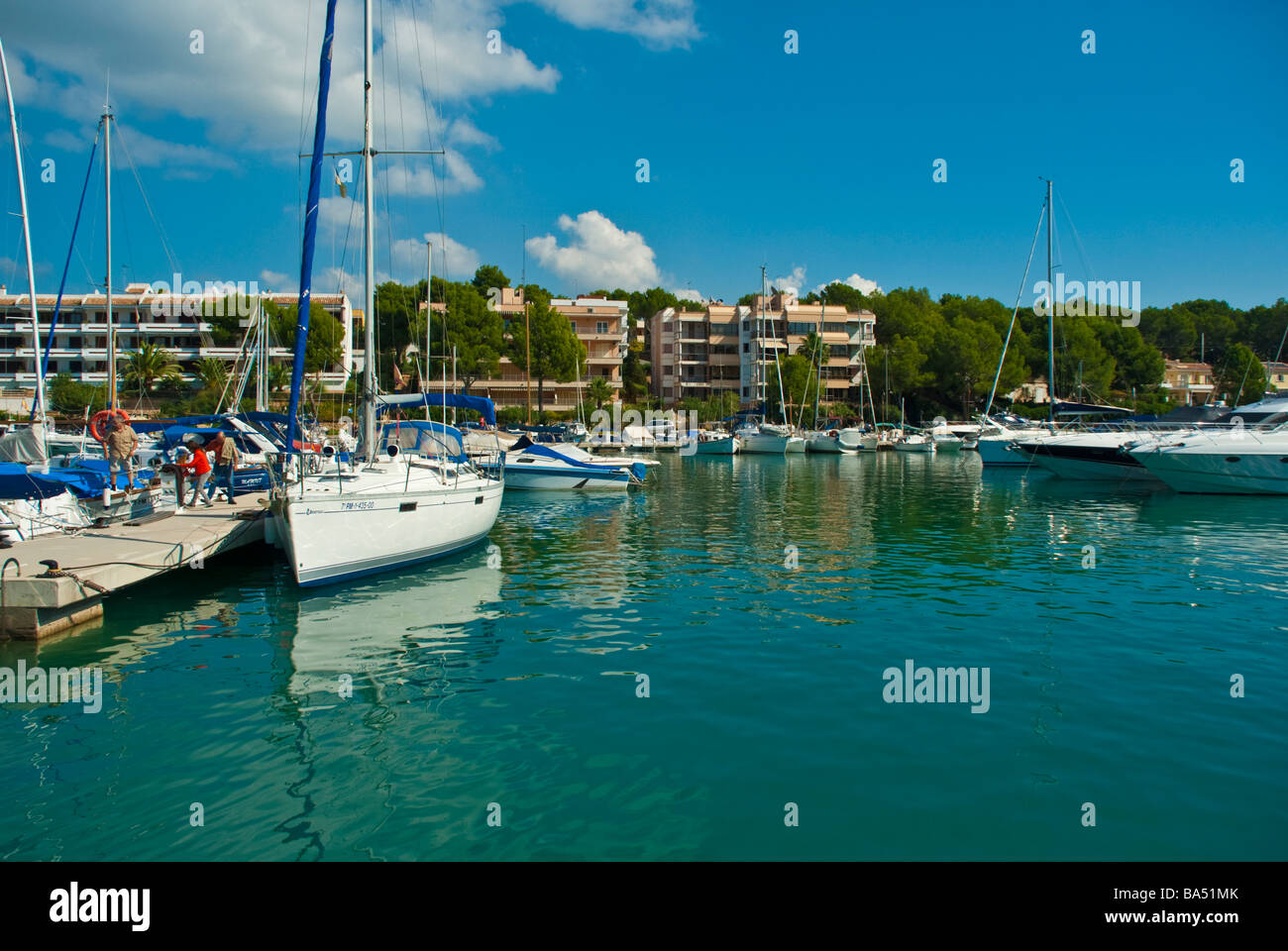 Yachts in harbor of Santa Ponca Majorca Baleares Spain | Yachten im Hafen von Santa Ponsa Mallorca Balearen Spanien Stock Photo