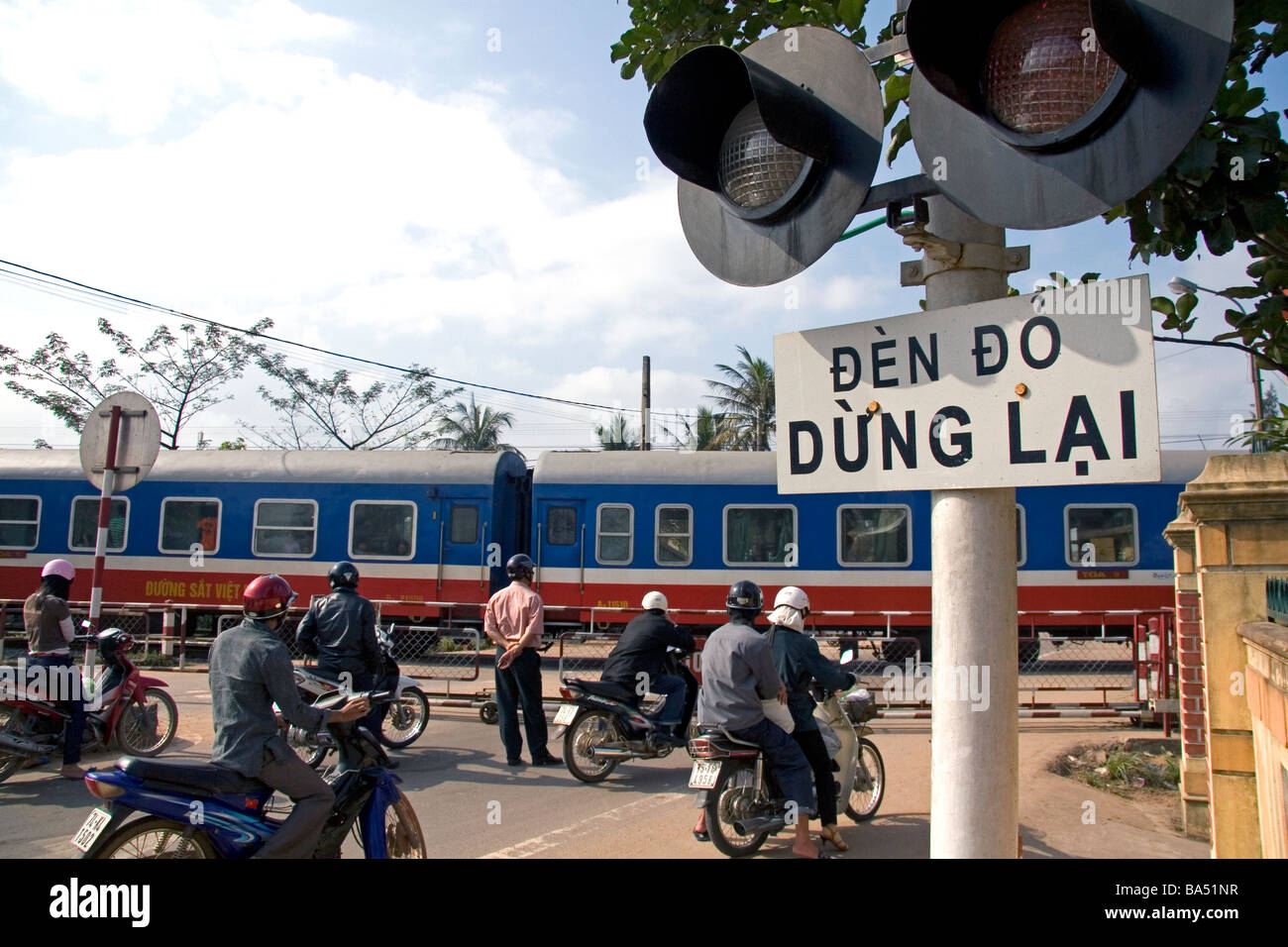 Train crossing signal north of Hue Vietnam Stock Photo