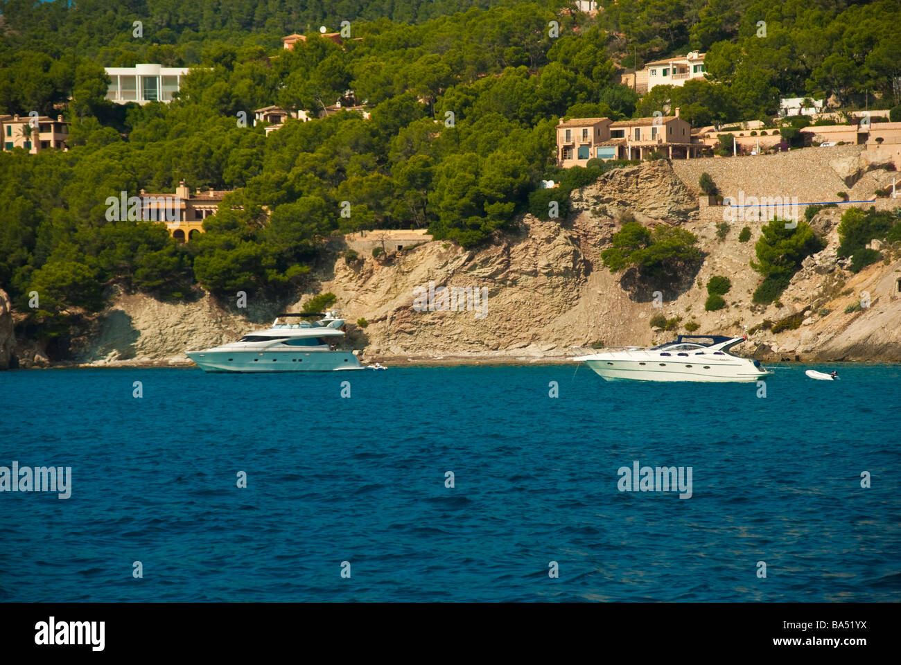 Yachts and houses at Camp de Mar Majorca Baleares Spain | Yachten und Häuser in Camp de Mar Mallorca Balearen Spanien Stock Photo