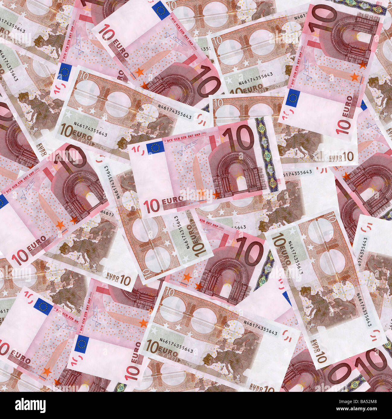 European ten euro notes overhead view Stock Photo