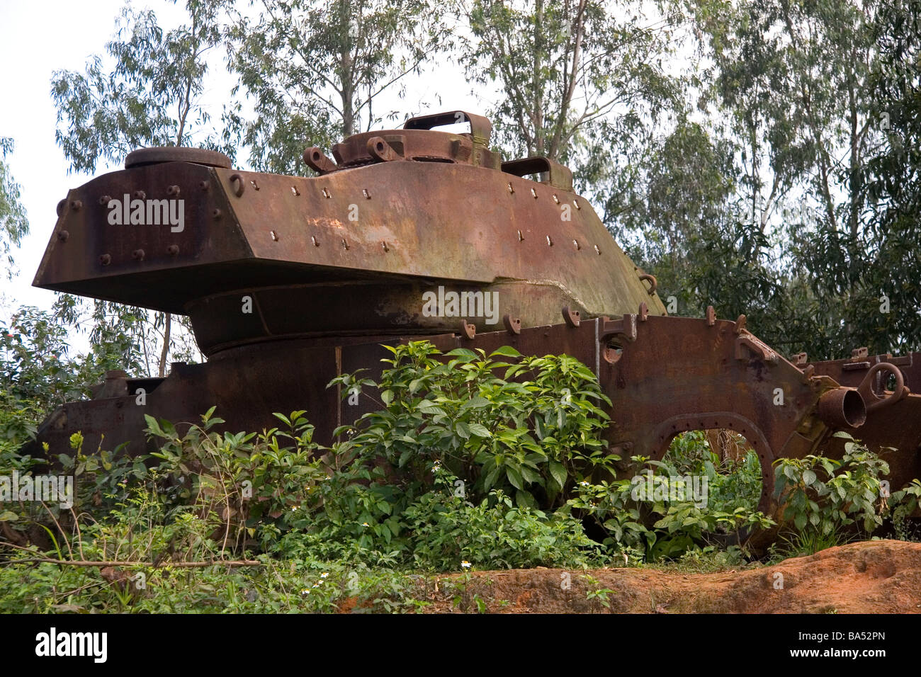 Old American military tank at the Doc Mieu Firebase near the former Demilitarized Zone Vietnam Stock Photo