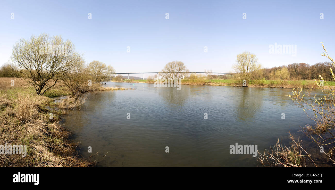panoramic view of river Ruhr with Ruhrtal bridge Stock Photo