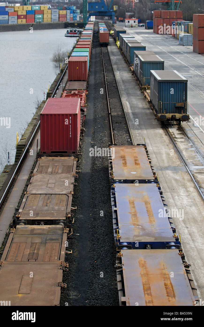 Rail freight container terminal, Germany. Stock Photo