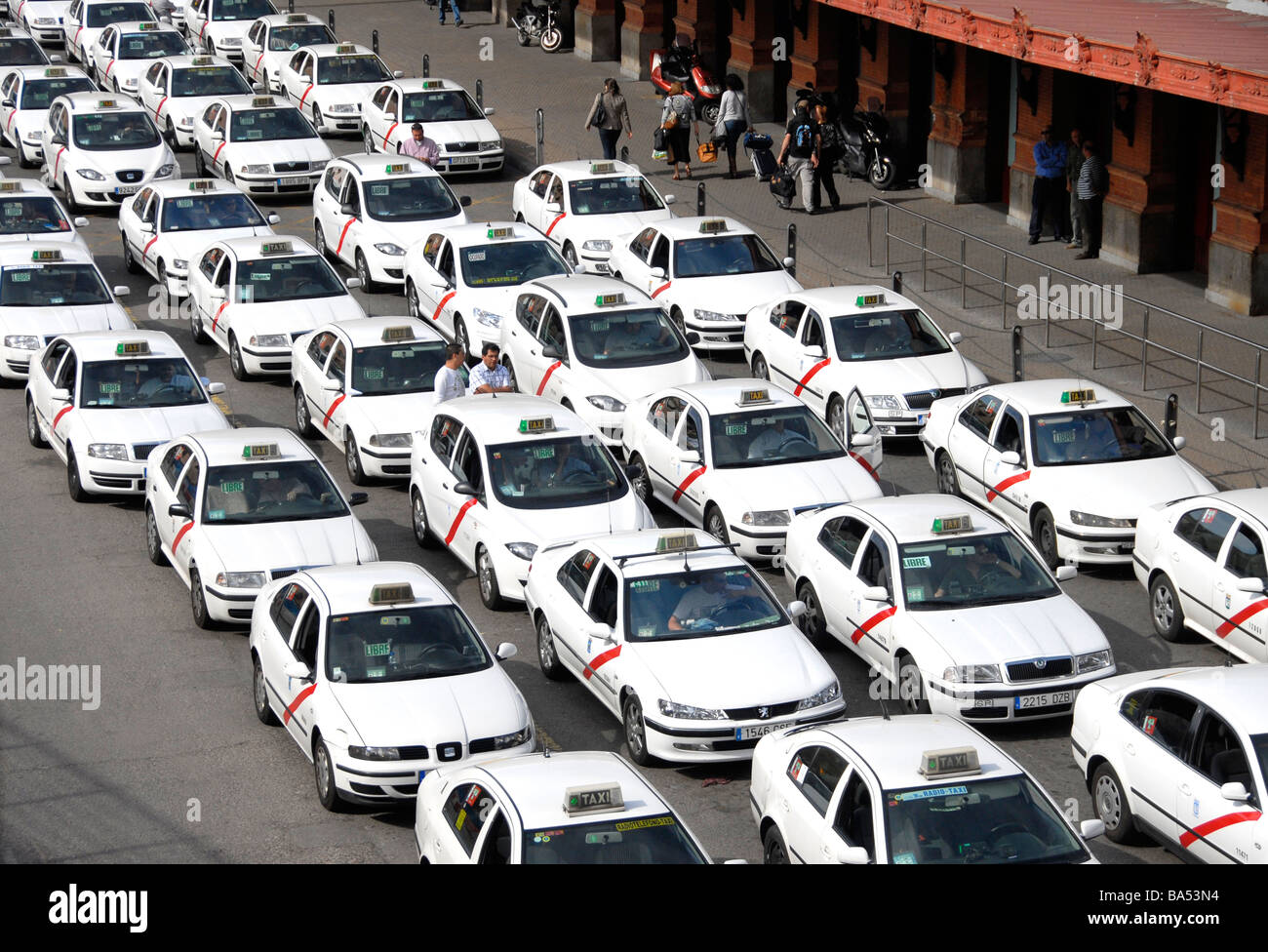 Taxis waiting before Atocha station Madrid Spain Stock Photo