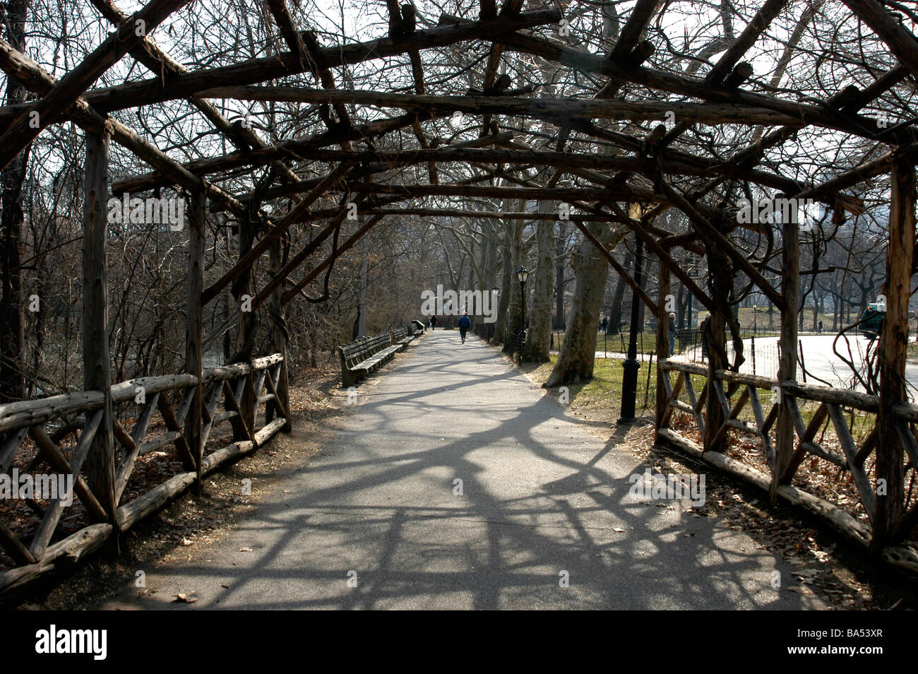 A covered in pathway in Central Park New York USA Stock Photo