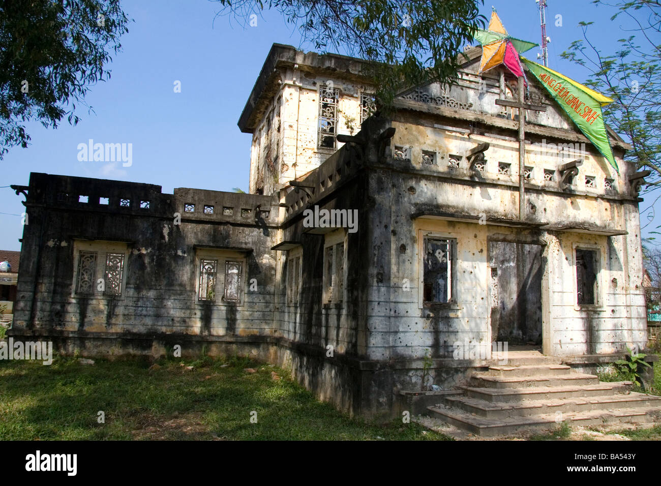 Long Hung Church is a National Relic in the town of Quang Tri Vietnam Stock Photo