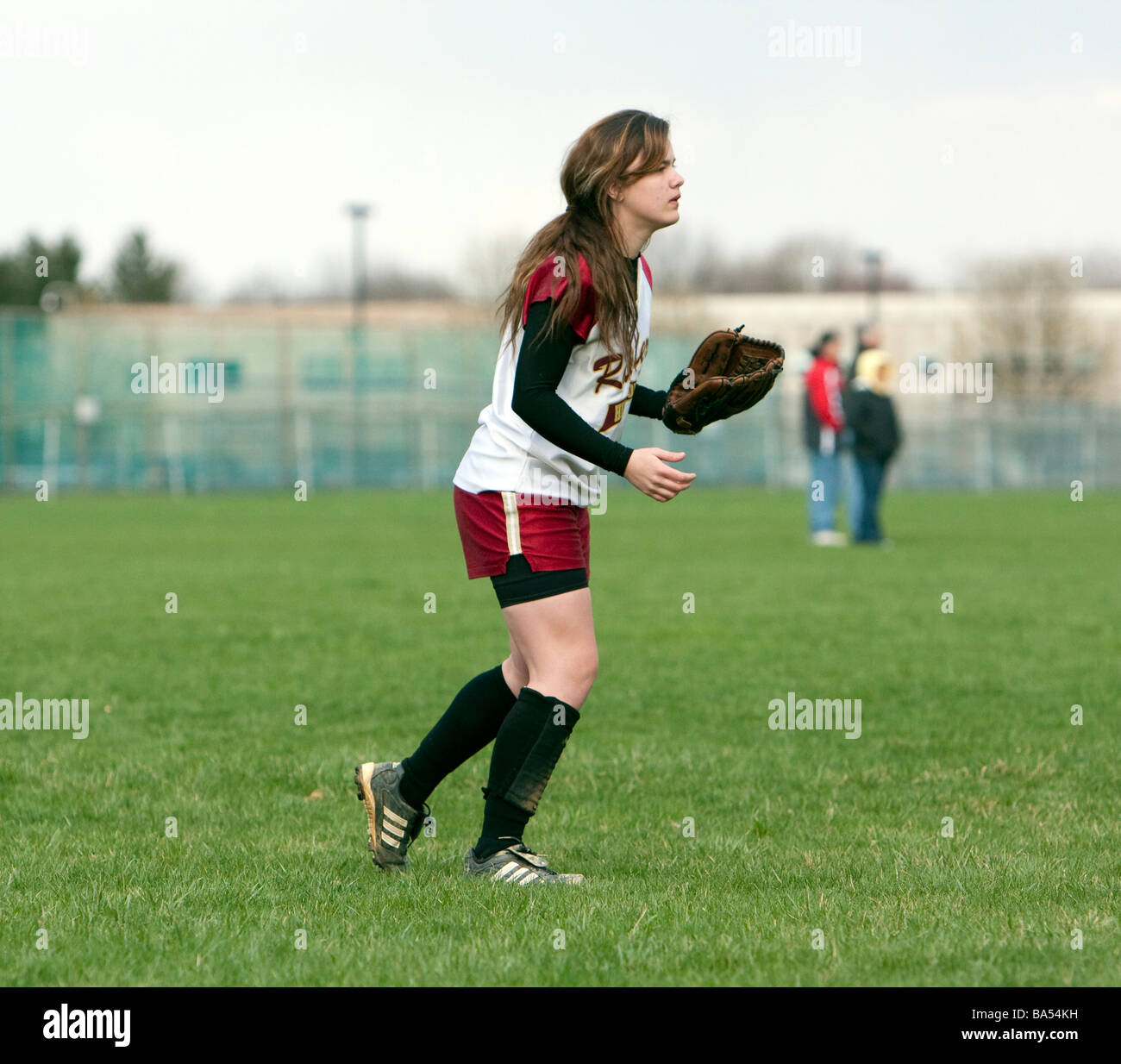 A girls highschool softball game Stock Photo Alamy