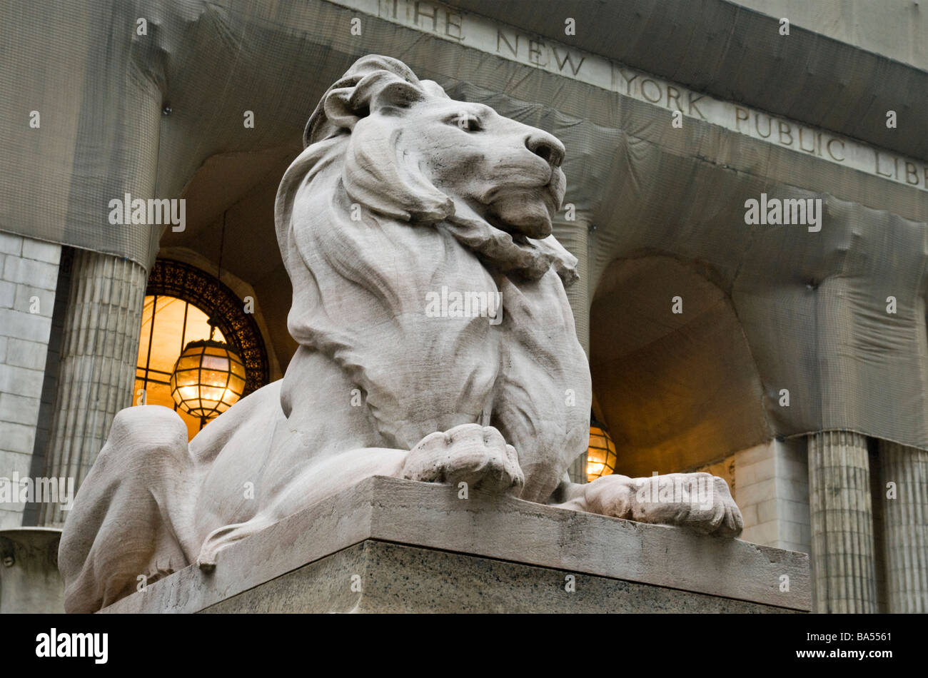 Lion Statue at the New York Public Library Stock Photo