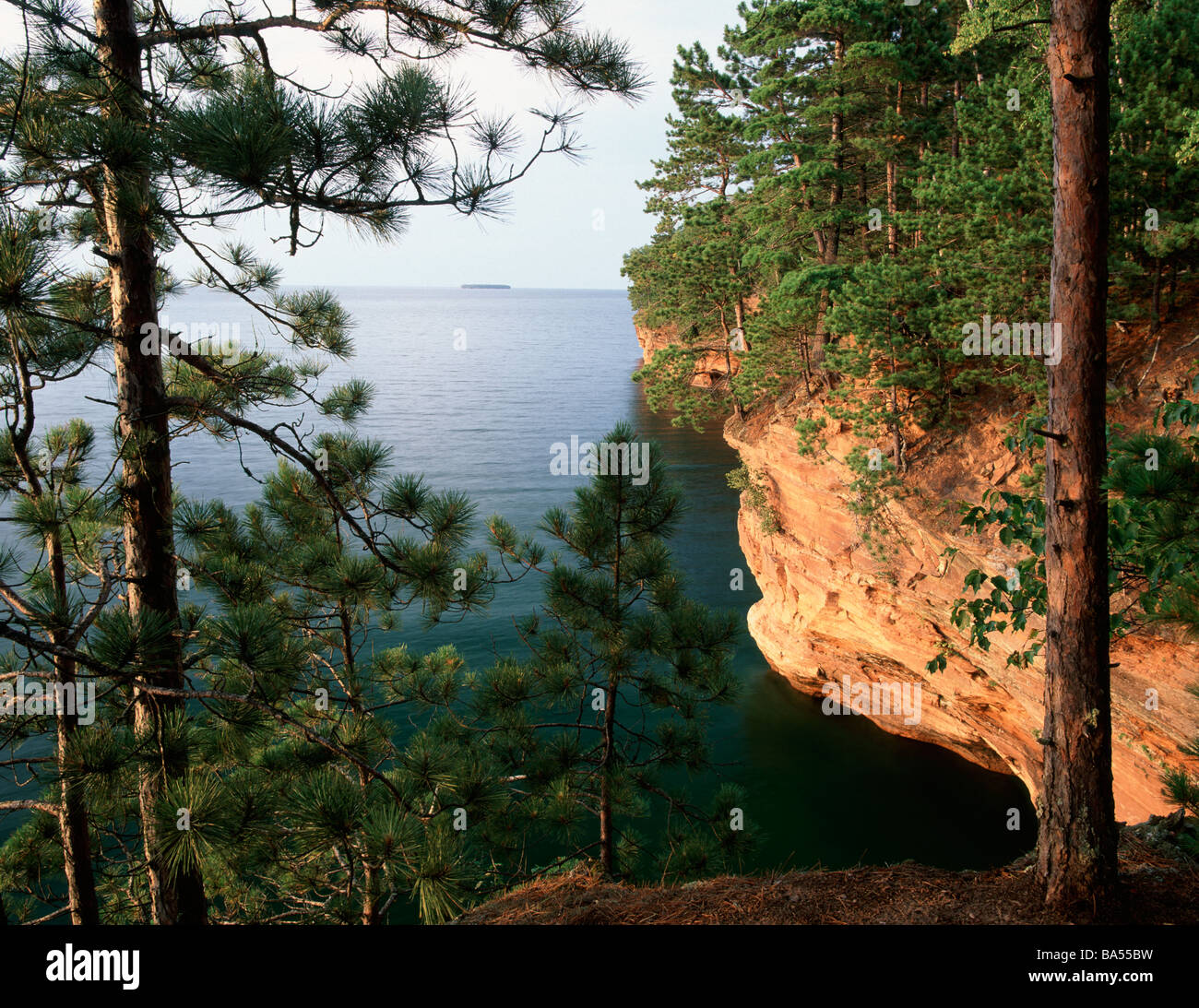 cliff along Lake Superior, Apostle Islands National Lakeshore, Wisconsin Stock Photo