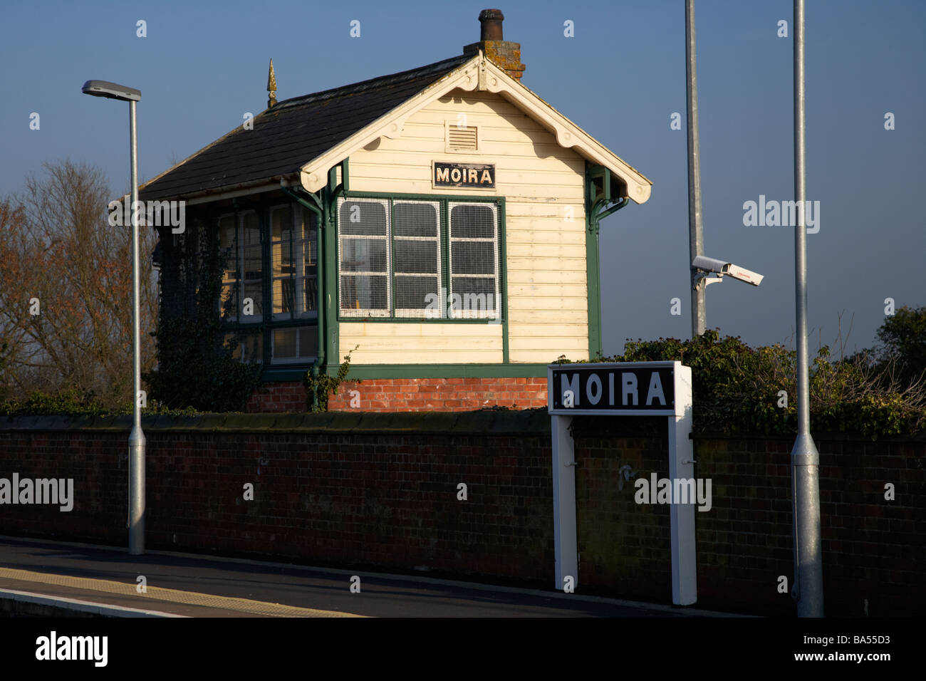 old Northern Ireland Railways signalling box at Moira train station halt county down northern ireland uk Stock Photo