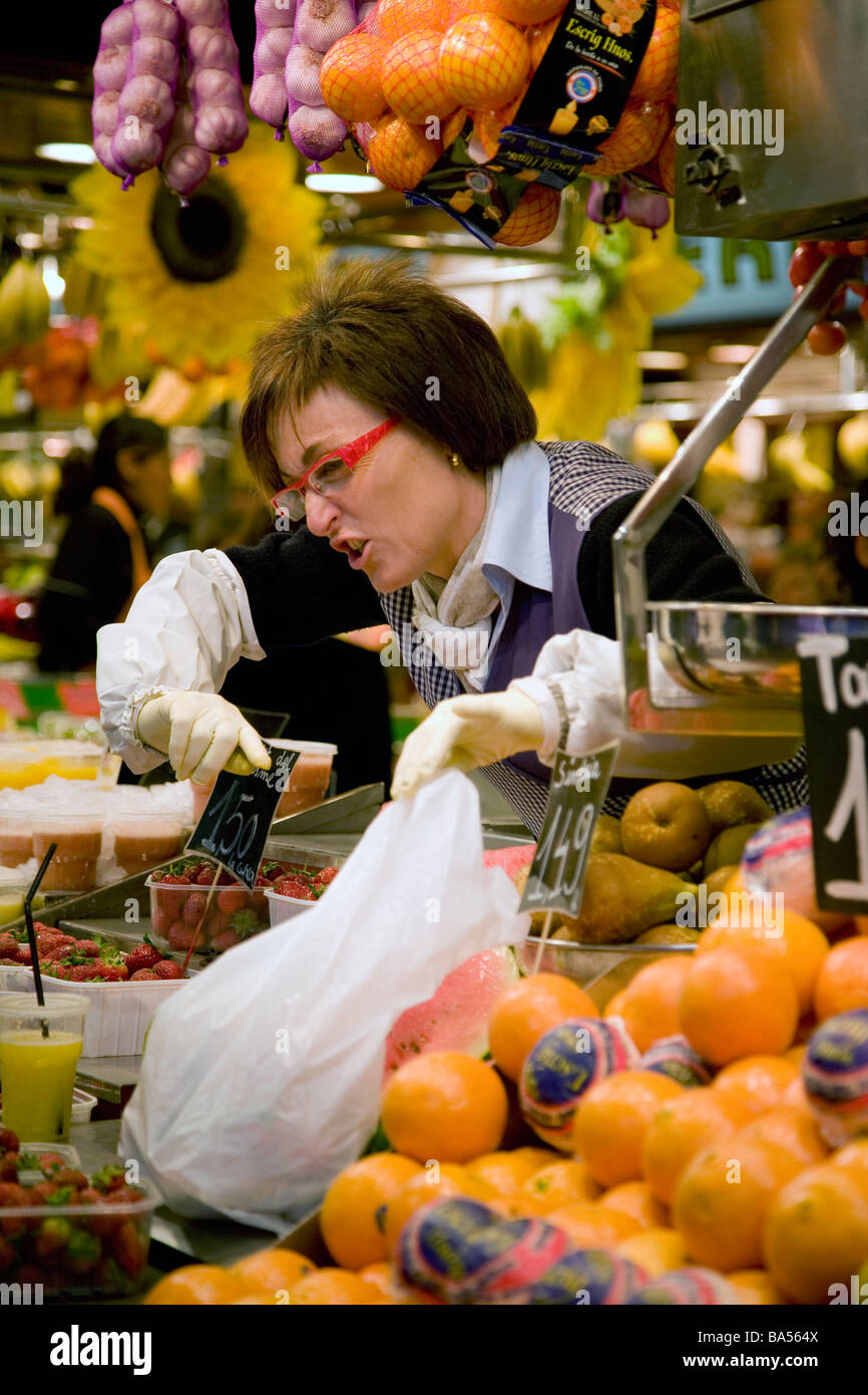 Vendor Mercat la Boqueria Las Ramblas Barcelona Spain Stock Photo
