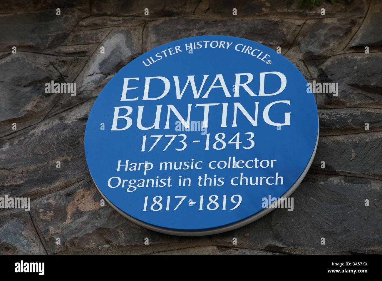 plaque commemorating organist Edward Bunting Belfast Northern Ireland Stock Photo