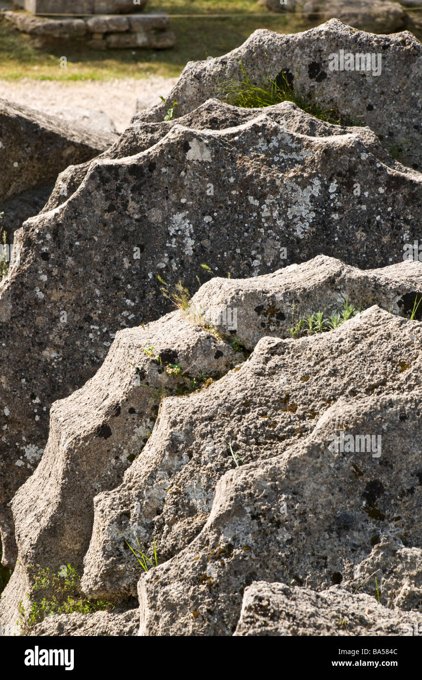 Fallen column drums at the Temple of Zeus at ancient Olympia Peloponnese Greece Stock Photo