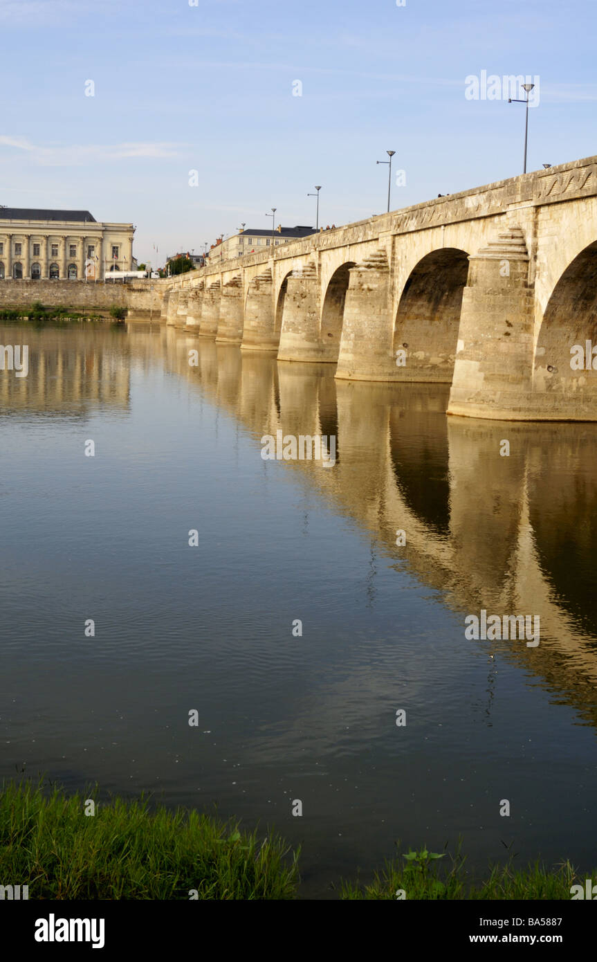 Pont Cessart crossing River Loire at Saumur France Stock Photo