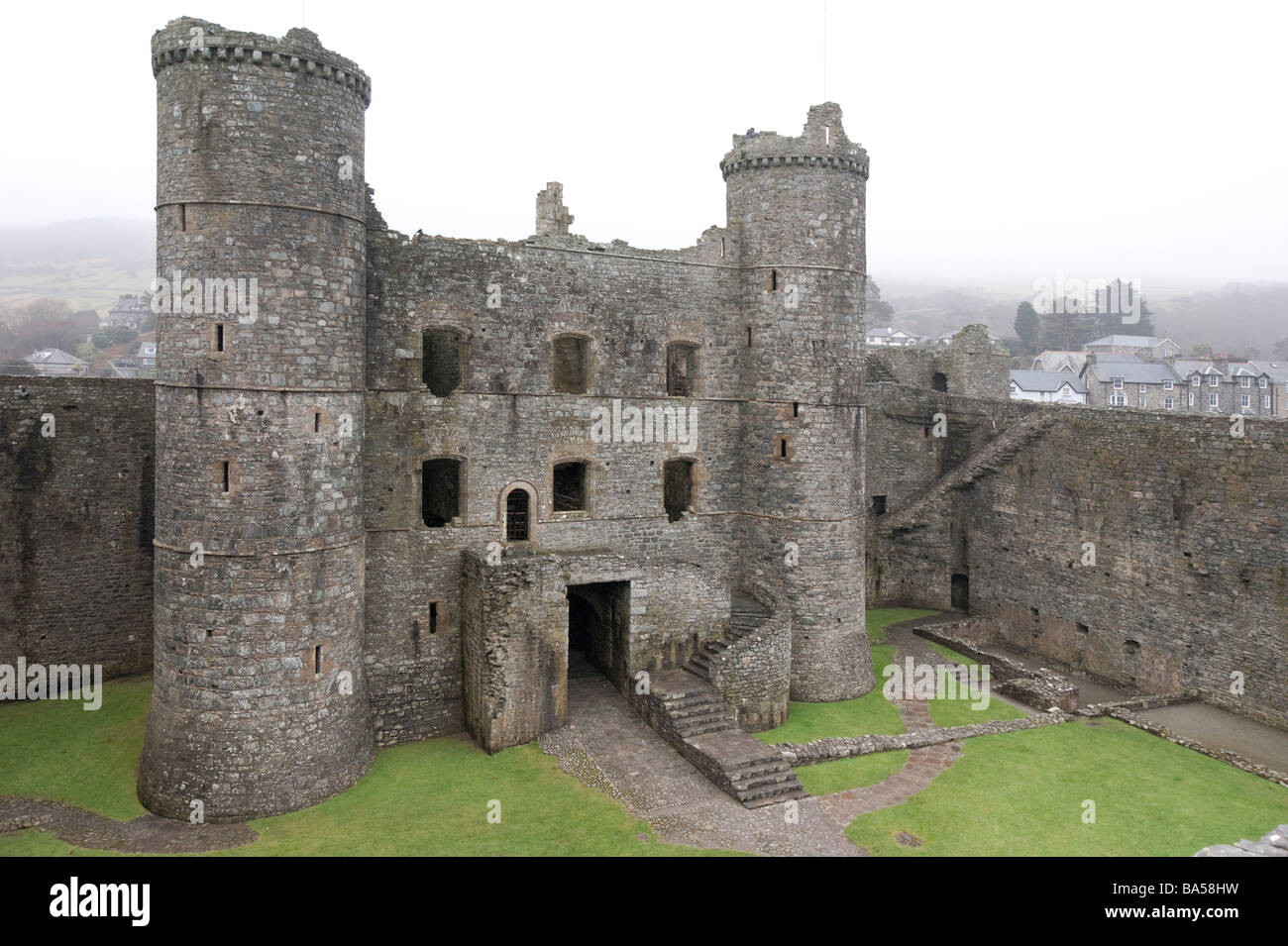 Wales Harlech Castle Keep Stock Photo Alamy