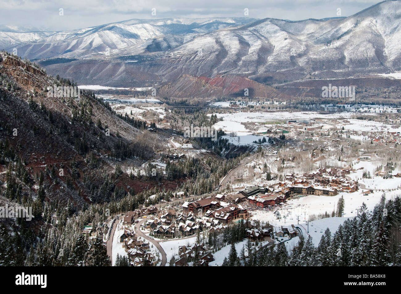 Looking down on the base area village, Aspen Highlands Ski Area, Aspen
