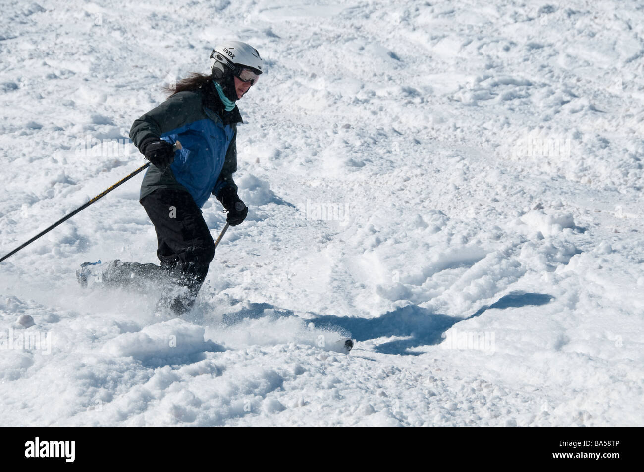 Telemark skier tackles chopped powder, Aspen Highlands Ski Area, Aspen