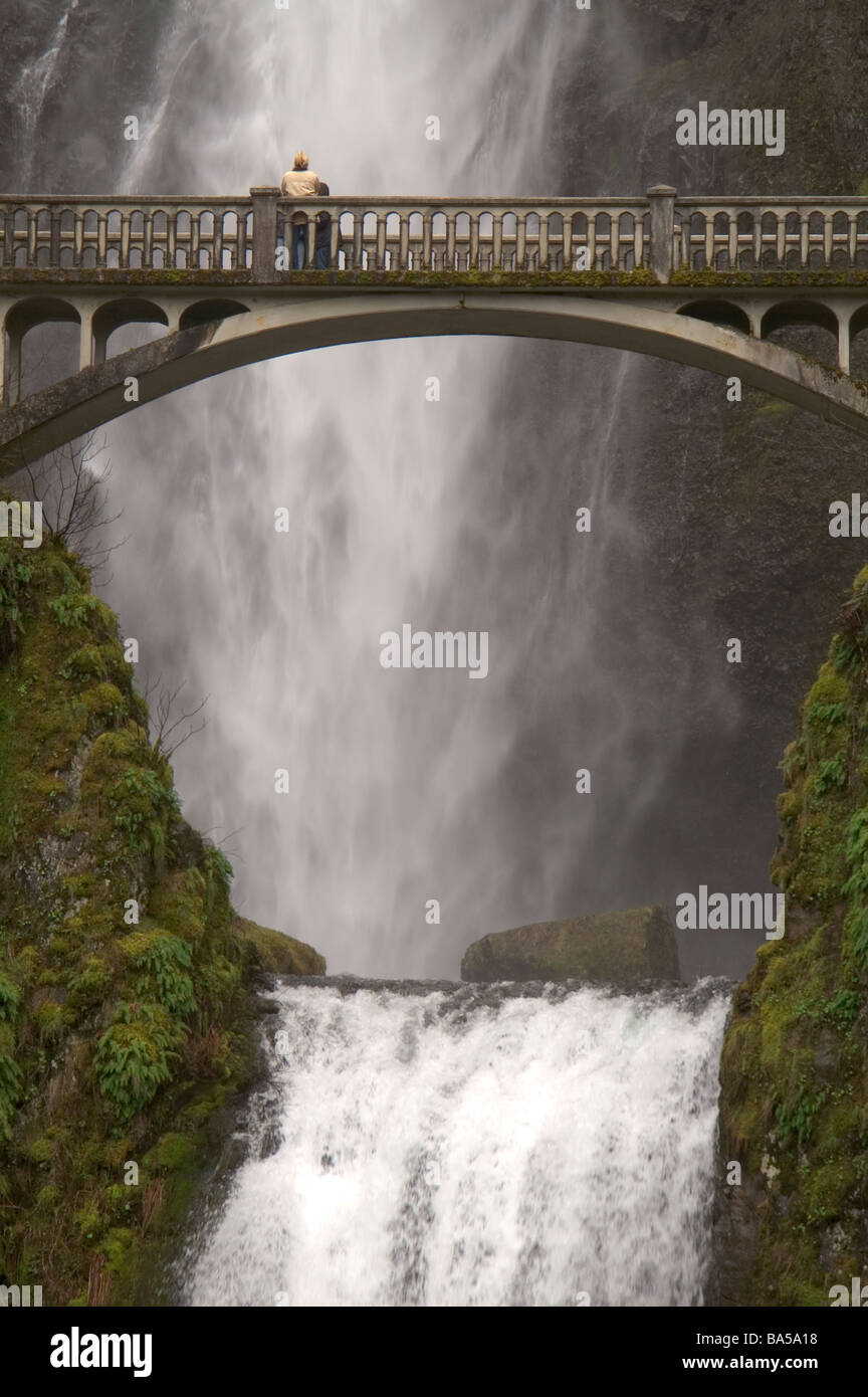 The water of Multnomah Falls Columbia River Gorge National Scenic Area Oregon Stock Photo