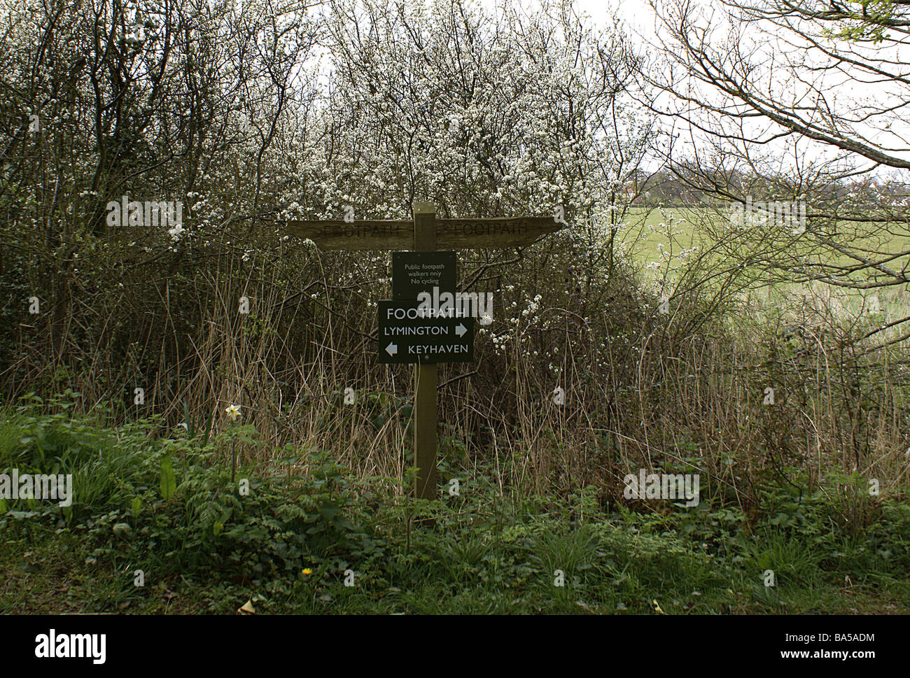 Lymington to Keyhaven footpath fingerpost in spring Stock Photo