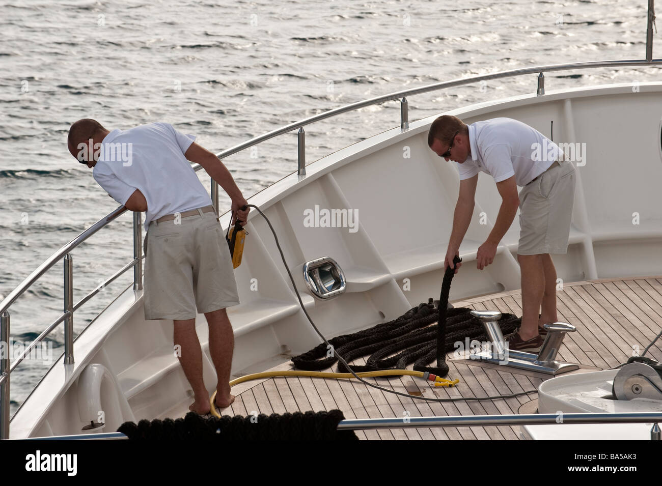 Raising the anchor aboard super yacht 'Big Aron' Stock Photo