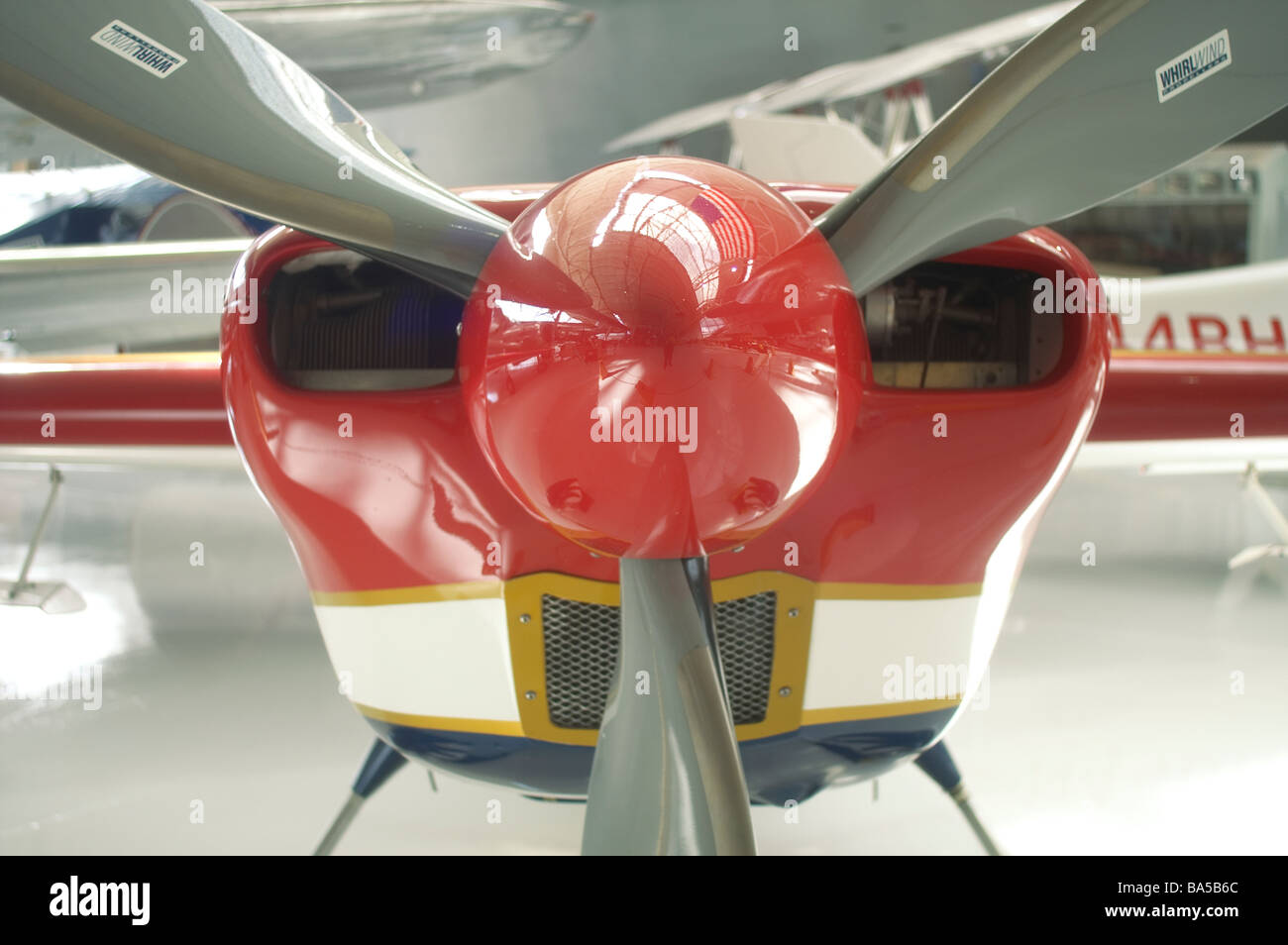 Propeller on single engine prop plane Stock Photo