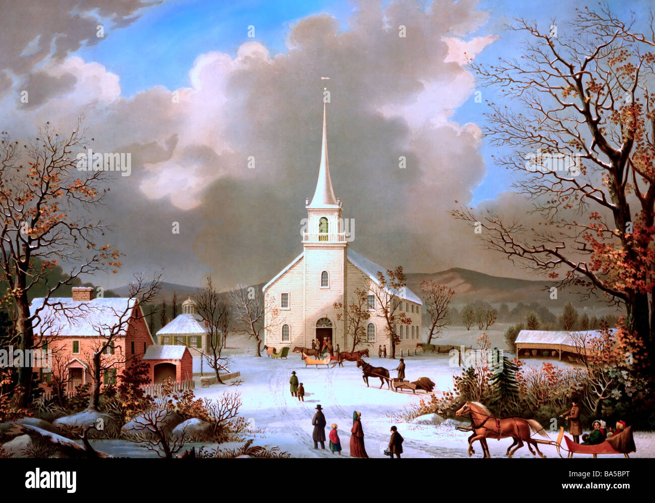 Winter Sunday in olden times Stock Photo