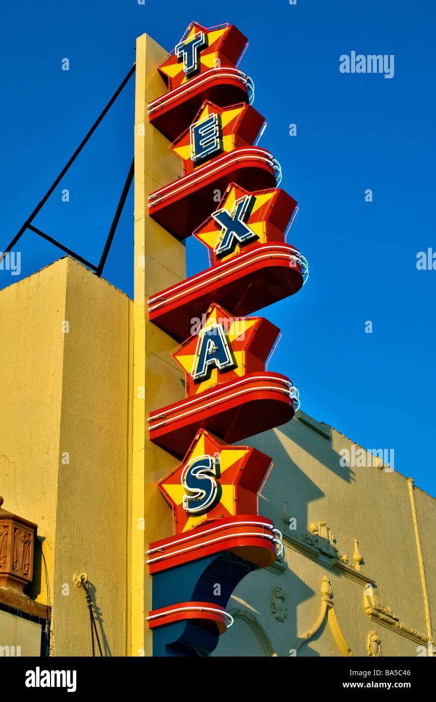 Texas Theater sign, the national landmark where Lee Harvey Oswald' was arrested in the assassination of JFK Stock Photo
