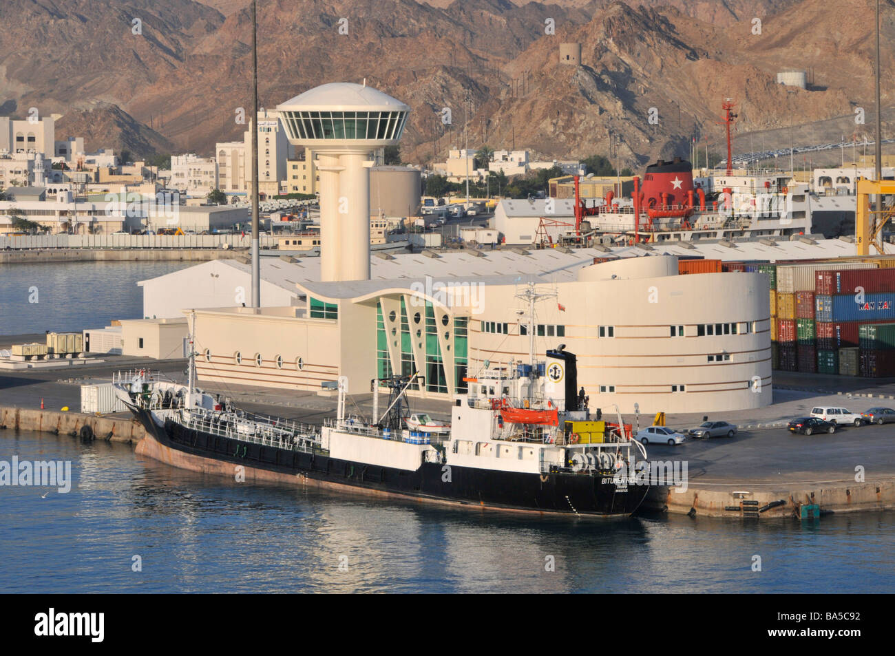 Waterfront and Port Sultan Qaboos at Muttrah also spelt as Mutrah part of Muscat Oman Stock Photo
