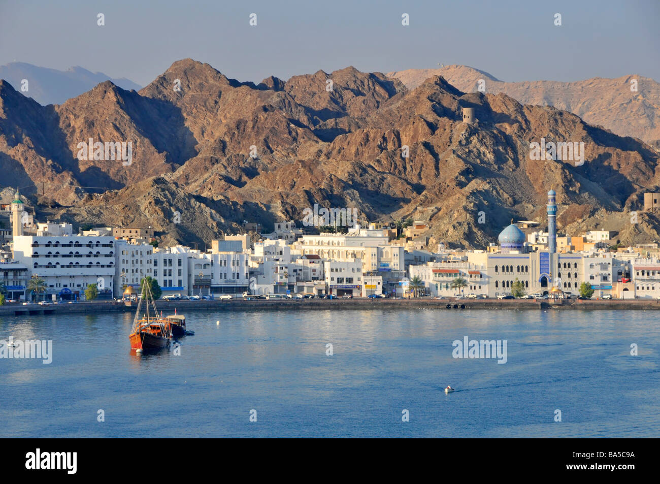 Waterfront and harbour at Muttrah also spelt as Mutrah part of Muscat Oman Stock Photo