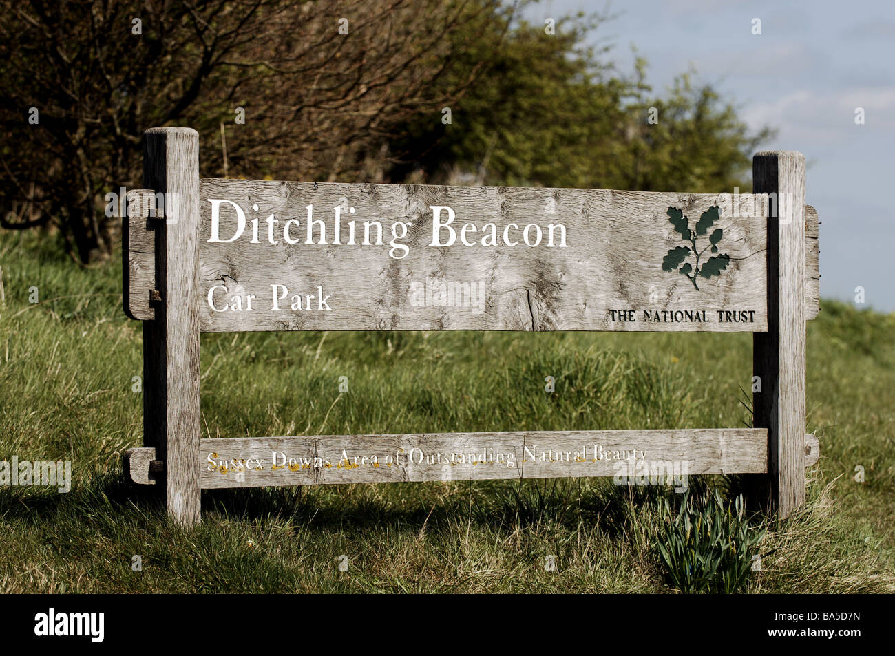 A sign for Ditchling Beacon along the South Downs Way which is now part ...