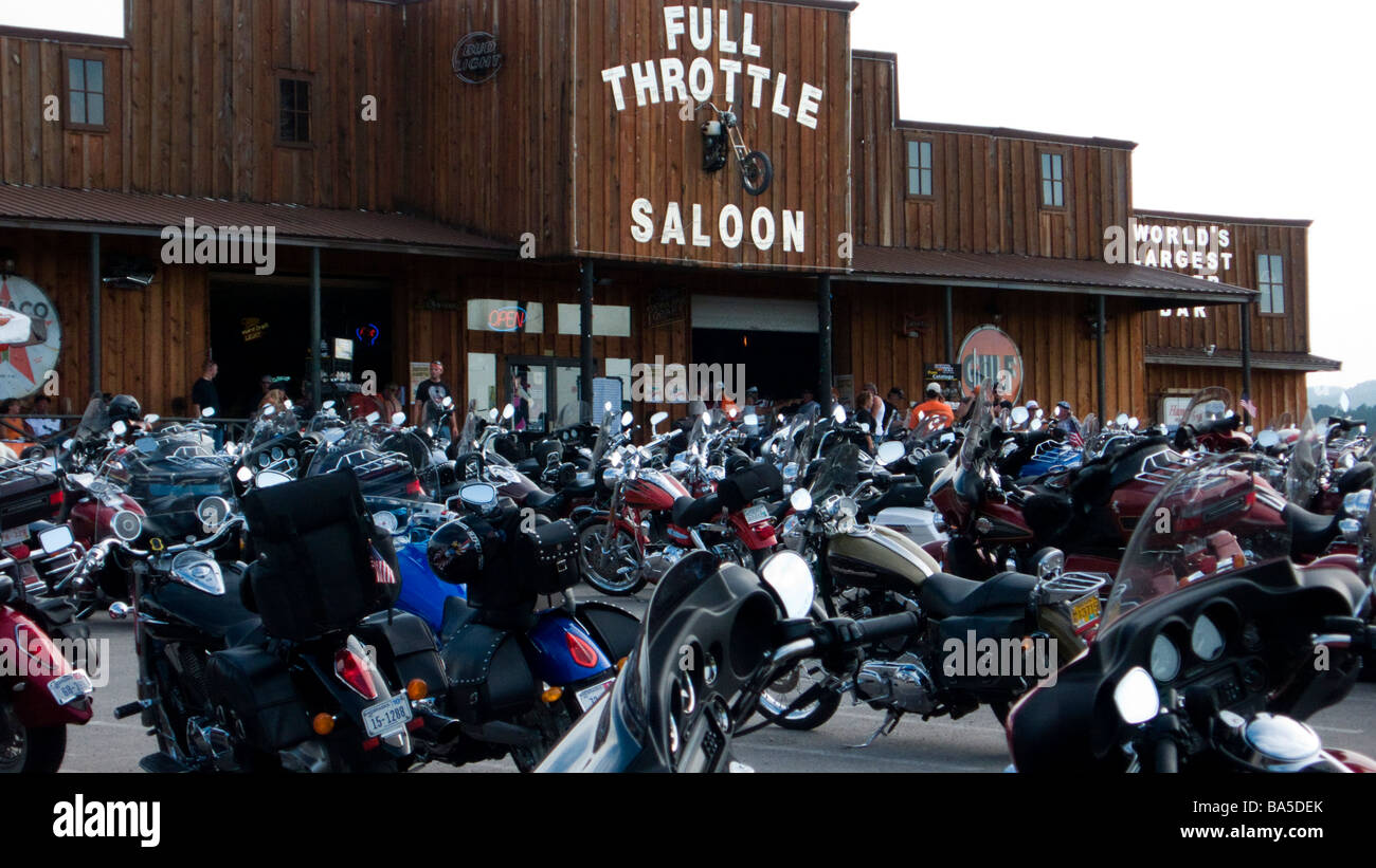 Scores of motorcycles parked outside the Full Throttle Saloon annual