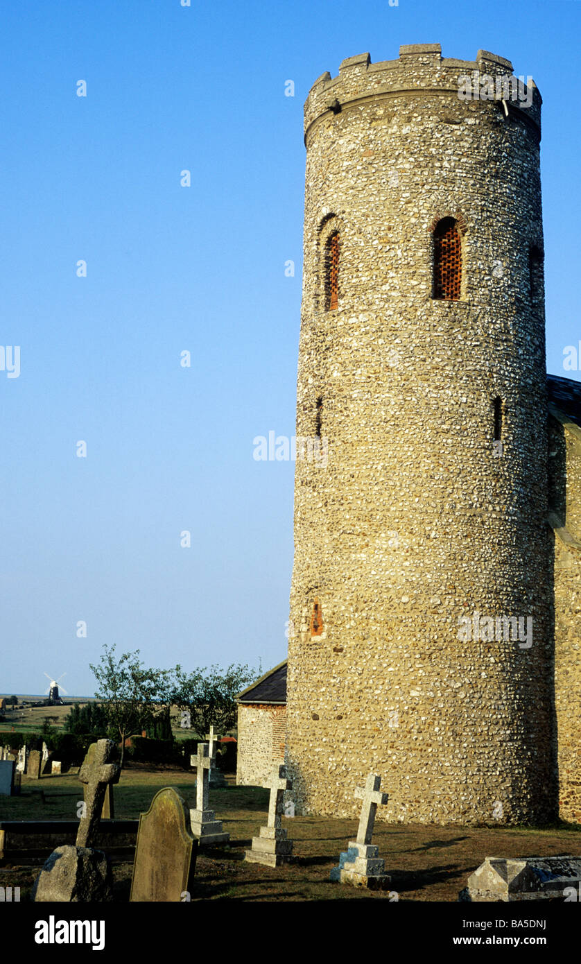 Burnham Norton round tower St. Margaret Margeret's church Norfolk East Anglian Anglian churches medieval English architecture Stock Photo