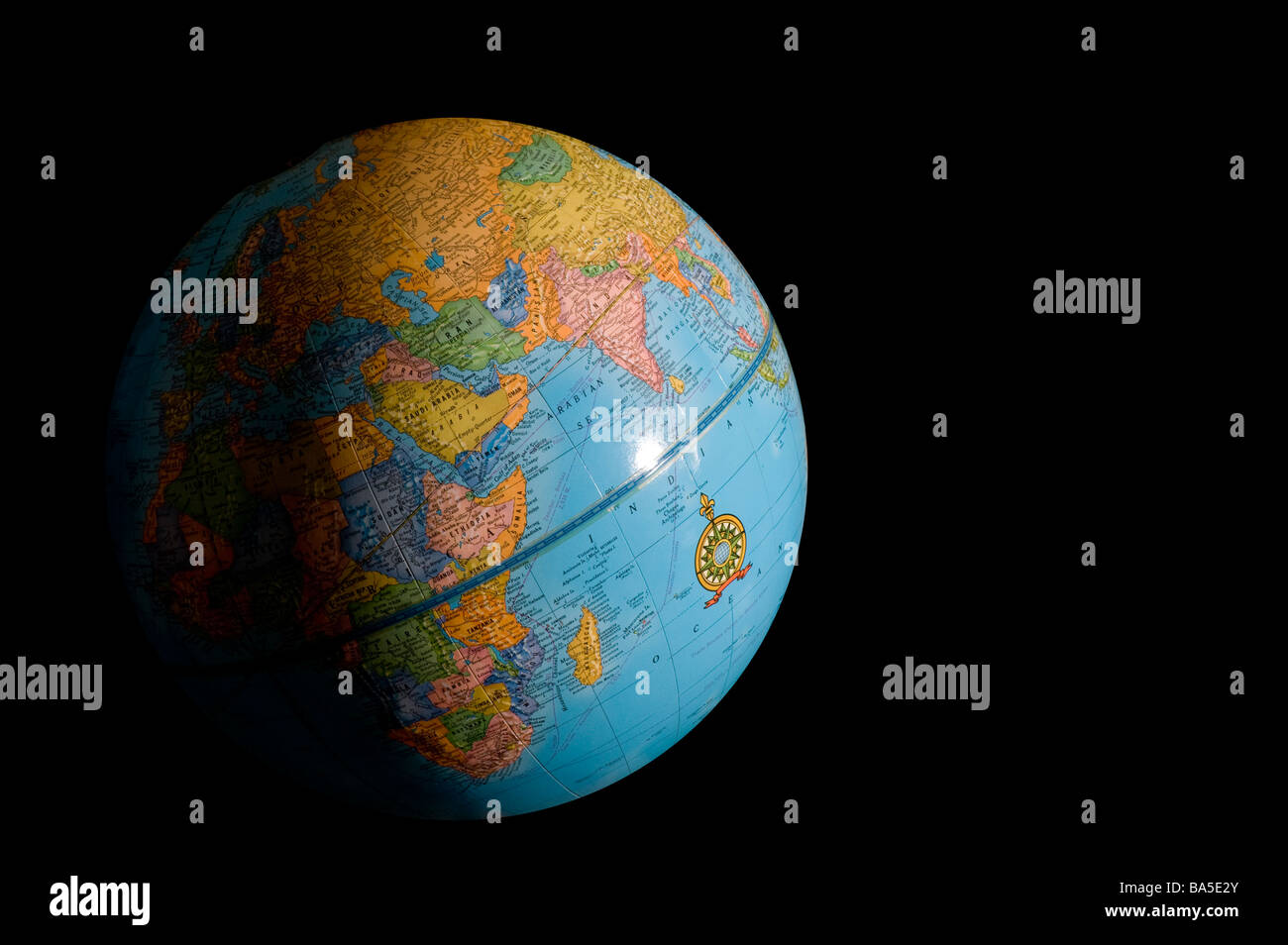 globe showing Indian Ocean and Arabian Sea Stock Photo