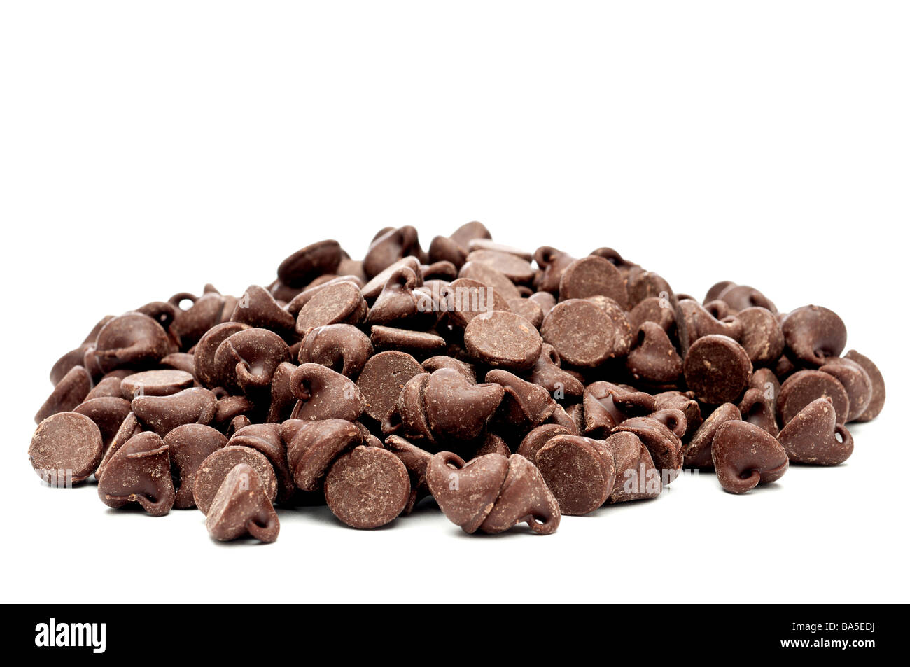 A horizontal images of a pile of chocolate chips Stock Photo