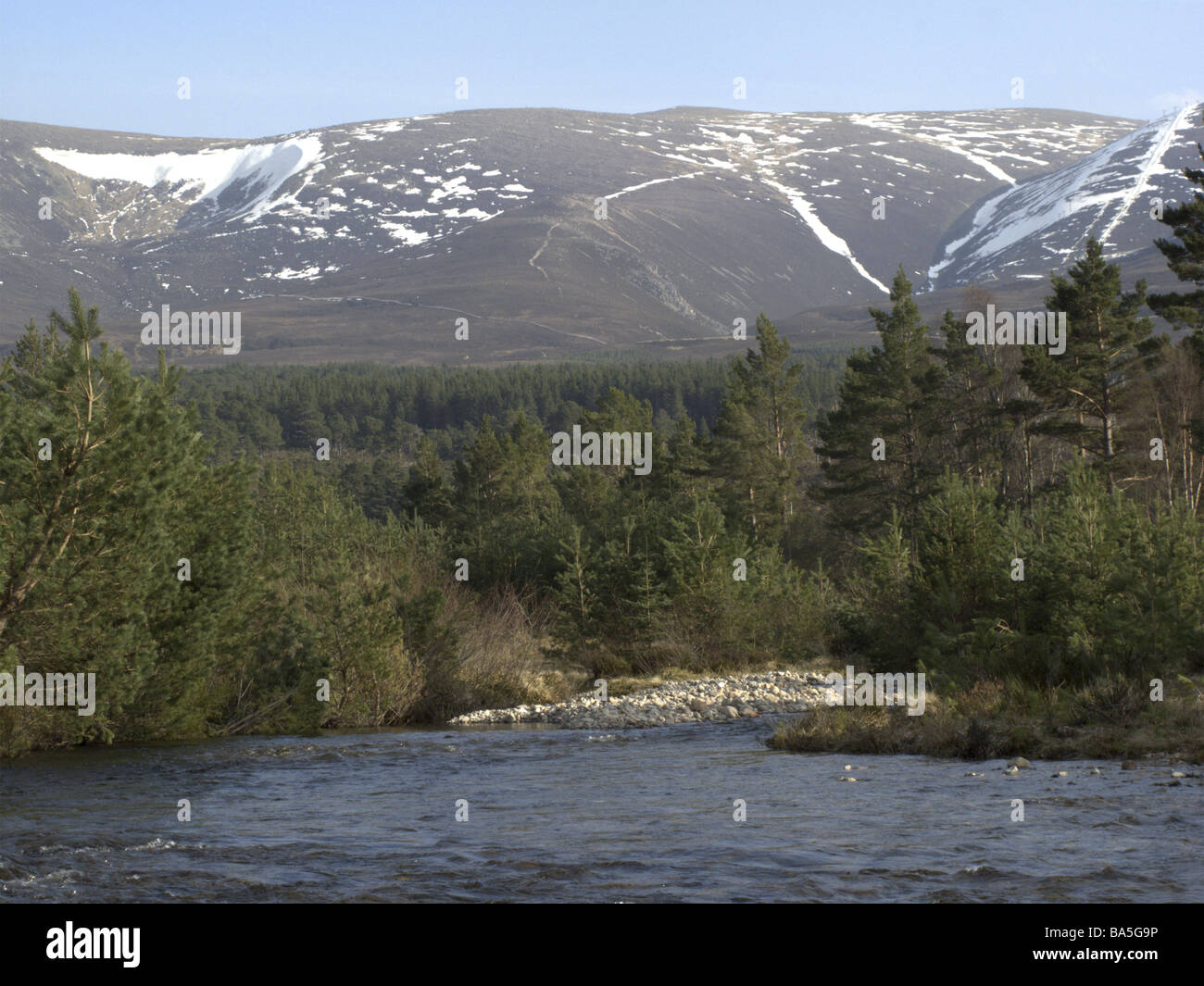 River running into Loch Morlich Avimore Scotland Stock Photo