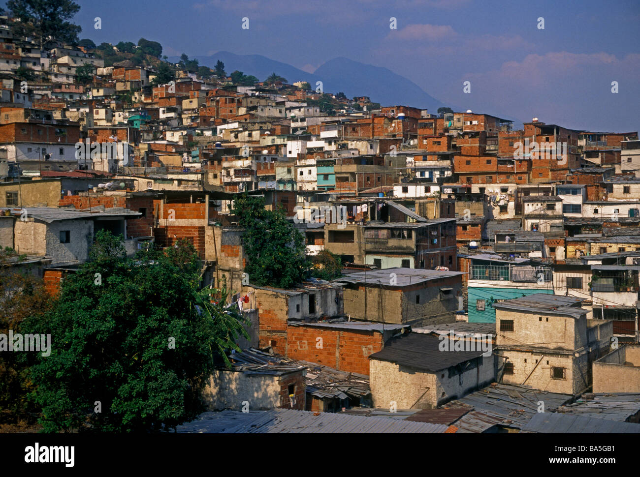 shantytown, slum, built along hillside, Barrio Eucalyptus, Eucalyptus Barrio, city of Caracas, Caracas, Capital District, Venezuela, South America Stock Photo
