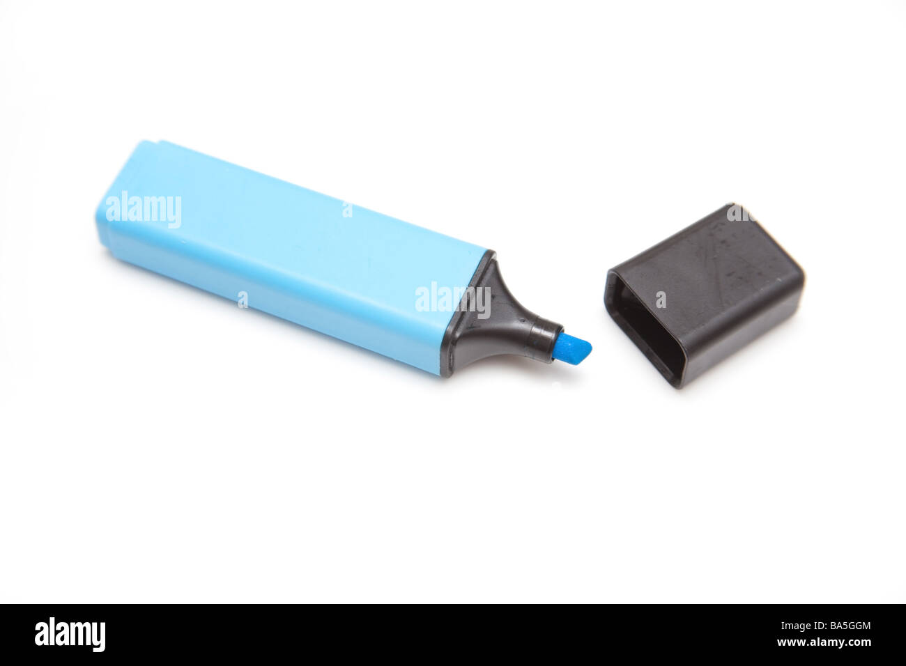 Blue highlighter pen isolated on a white studio background Stock Photo Alamy