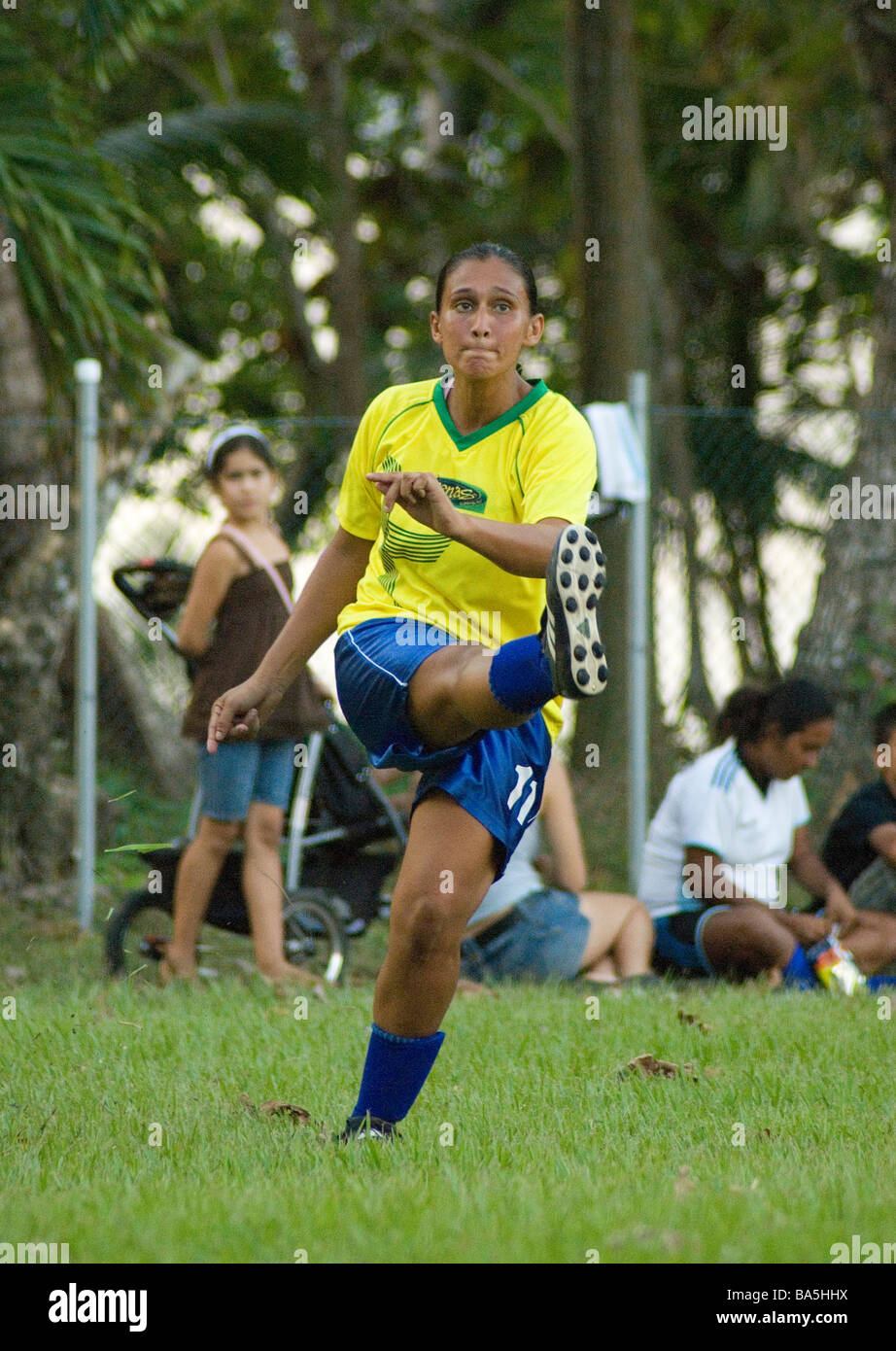 Female soccer match during a fiesta in Costa Rica Stock Photo