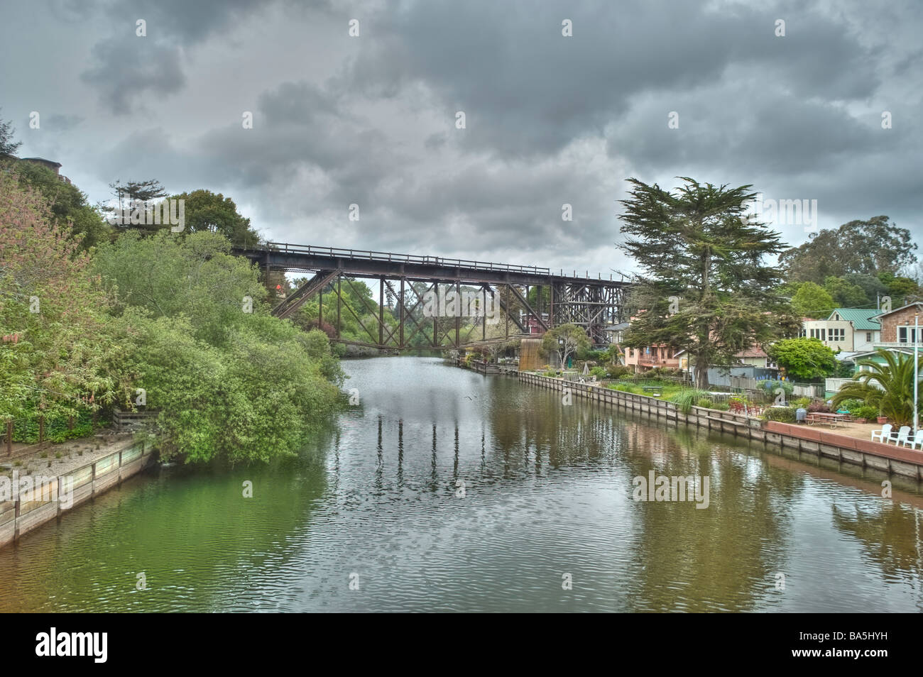 View of railroad trestle across the river in Capitola Stock Photo Alamy