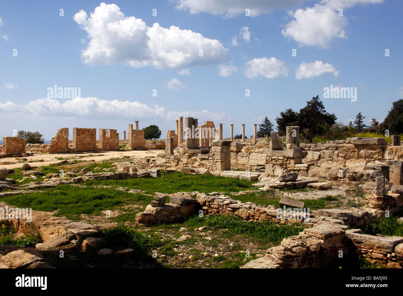 THE ARCHAIC PRECINCT OF THE SANCTUARY OF APOLLO AT KOURION ON THE ISLAND OF CYPRUS. Stock Photo