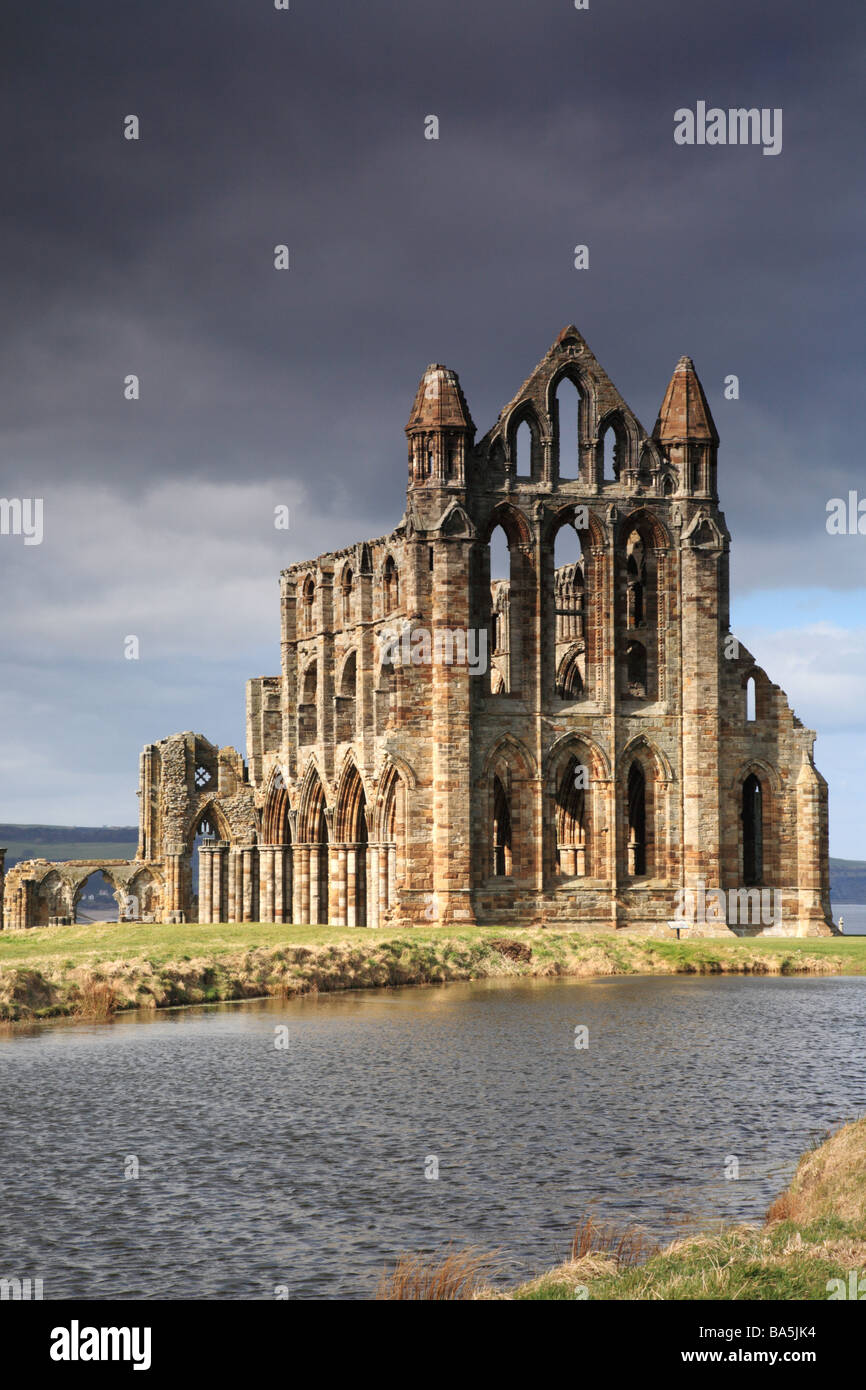 Whitby Sun Whitby Abbey lit by the sun North Yorkshire England Stock Photo - Alamy