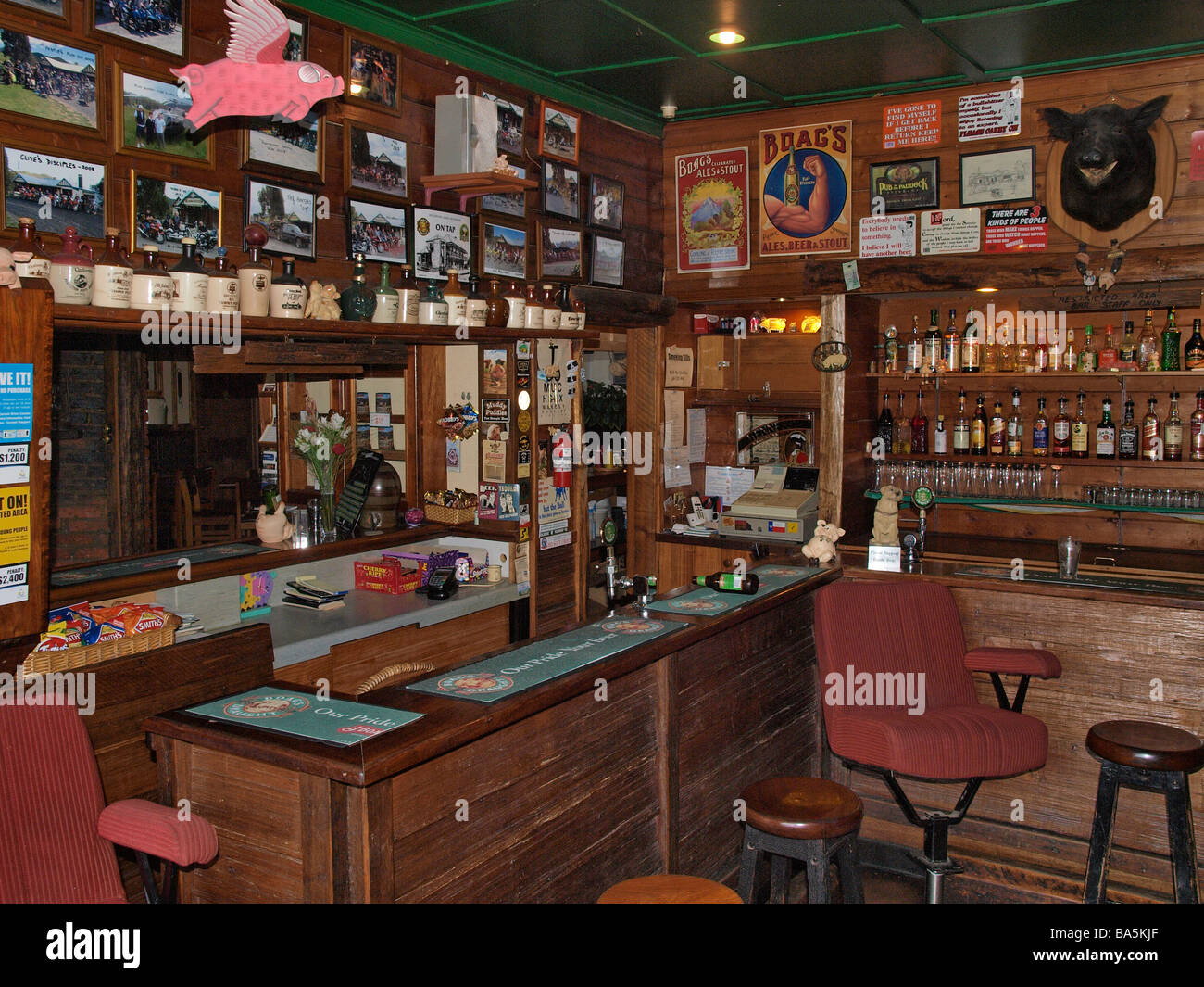 INTERIOR OF PUB IN THE PADDOCK ST COLUMBA FALLS HOTEL TASMANIA AUSTRALIA Stock Photo