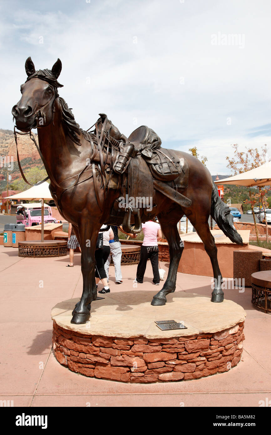 statue of a horse called heart of the west by james n muir main street