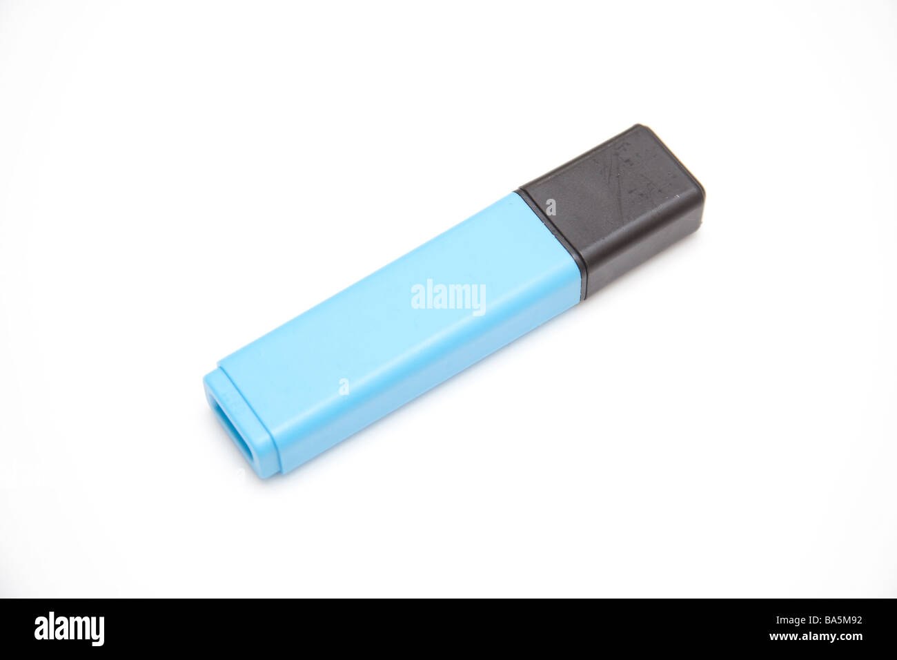 Blue highlighter pen isolated on a white studio background Stock Photo