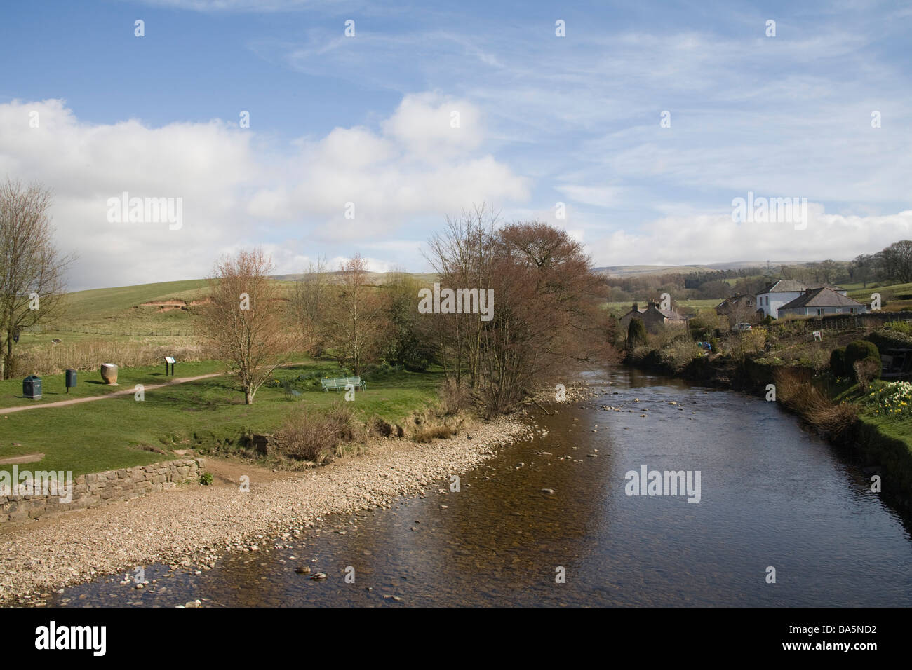 Kirkby Stephen Cumbria England UK March View across the River Eden and