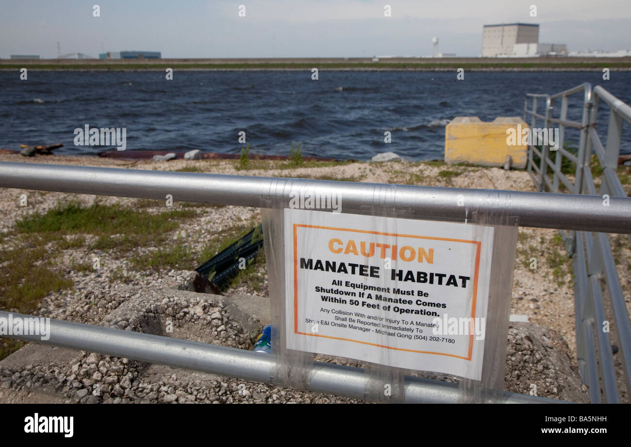Sign Warns Against Harming Manatees Stock Photo