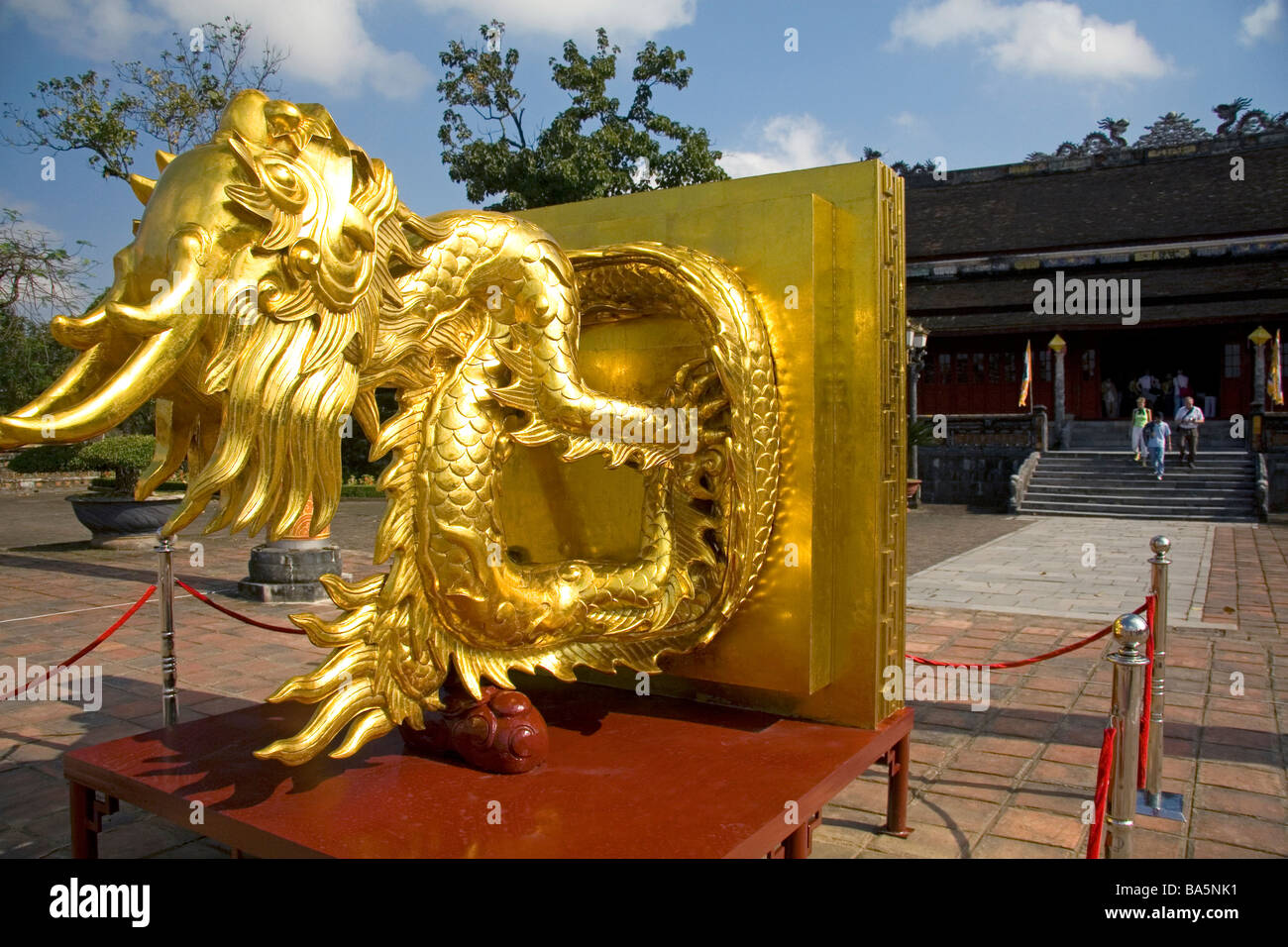 Gold leaf dragon sculpture on display at the Imperial Citadel of Hue Vietnam Stock Photo